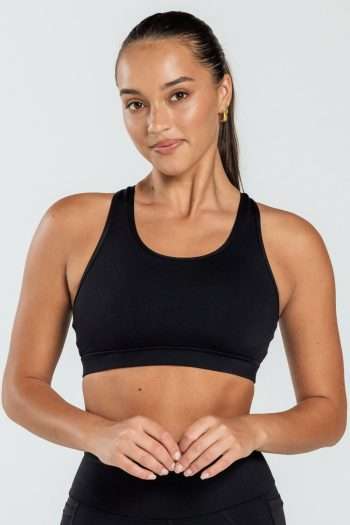 Abi and Joseph Leo Hi-Tech Sports Bra, Black, Front View