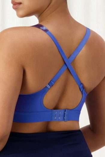 Triumph Triaction Hybrid Lite Sports Bra, Blue Light Combo, Crossed Back View