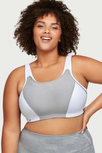 Glamorise Sport Custom Control Adjustable Sports Bra, White-Grey, Front View