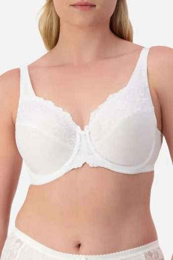 Triumph Embroidered Minimiser Bra, White, Front View