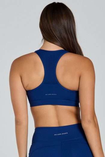 Abi and Joseph Run Swim Active Racerback Crop, Deep Ocean, Back View