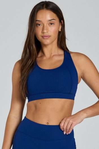 Abi and Joseph Run Swim Active Racerback Crop, Deep Ocean, Front View