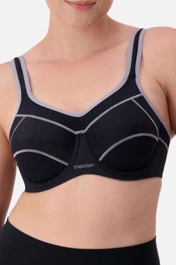 Triumph Triaction Performance Sports Bra, Black-Silver, Front View