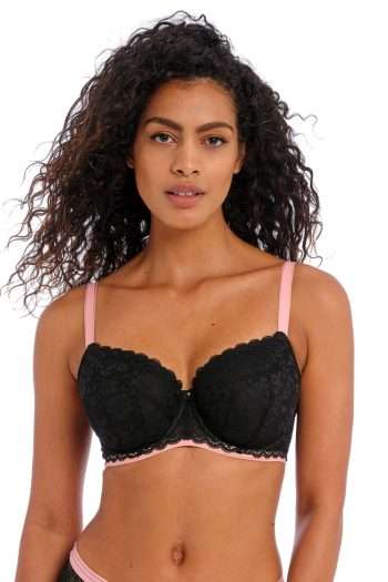 Freya Offbeat Padded Half Cup Bra, Black, Front View