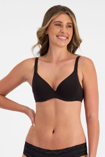 Berlei Barley There Breathe T-Shirt Bra, Black, Front View